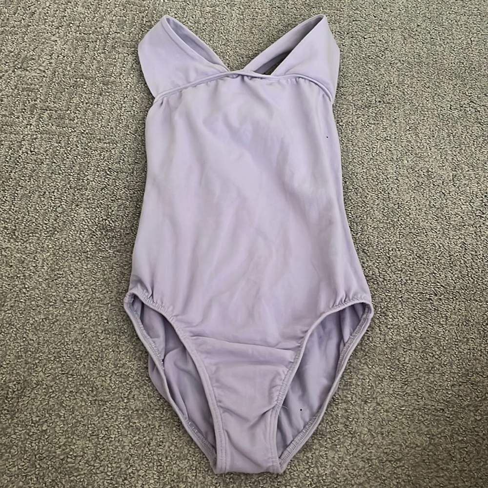 Lilac leotard with cute knitted back and thick front straps